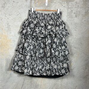 Christina Rohde Monochrome Floral Ruffle Skirt